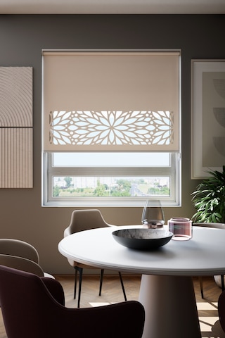 Lazer Kesim Mat Stor Perde, Lazer Kesimli Modern Serisi, M-131003 Açık Kahverengi Renk Açık Kahverengi