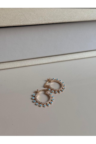 İnci Ve Taş Detaylı Altın Renk Halka Küpe Zarif Kadın Küpe Modeli Altın