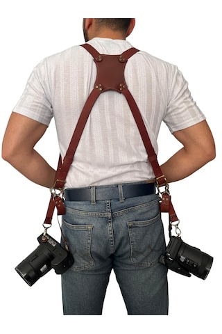 Hakiki Deri El Yapımı Kızıl Kahve Fotoğraf Makinesi Askısı - Smallrig 1/4 Vida Bağlantılı Kahverengi