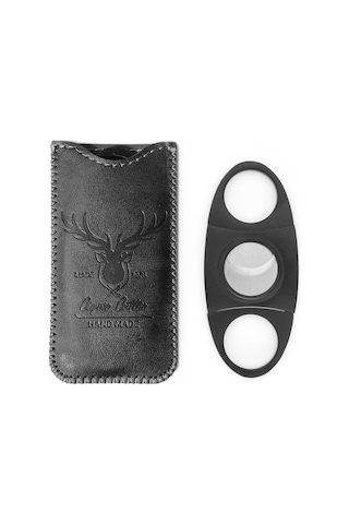 Valkyrie Premium Çift Bıçaklı Puro Makası Paslanmaz Çelik Kesici Puro Kesme Aparatı Kılıflı Siyah
