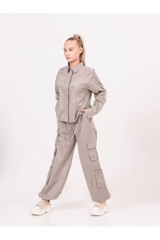 Zekids Kız Çocuk Paçası Stoperli Poplin Pantolon-13947-vizon Vizon