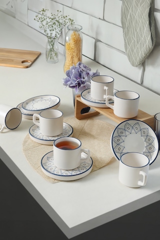 Keramika Floral Waves Stackable Çay Takımı 12 Parça 6 Kişilik Çok Renkli