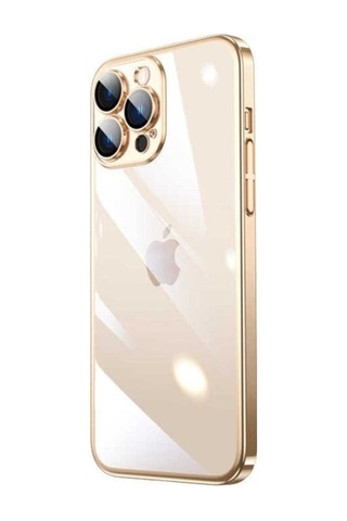 Apple Uyumlu iPhone 14 Pro Max Kılıf Sert Pc Renkli Çerçeveli Zore Riksos Kapak Gold