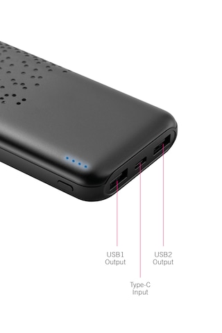 10.000 Mah Slim Dual Port Powerbank Tüm Cihazlarla Uyumlu Taşınabilir Şarj Cihazı Siyah
