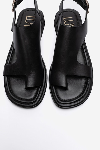 Luvishoes Burley Siyah Cilt Hakiki Deri Parmak Arası Kadın Sandalet