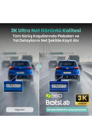360+ Botslab G300h Pro Adas 3k Ön+Arka Wifi+Gps 150 Geniş Açı Gece Görüşlü Araç İçi Kamera Dash Cam Araç Kamerası+Wdr+lcd Ekran+G-Sensör+Sesli Kontrol