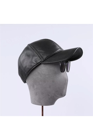 Beyzbol Kep Hakiki Deri Şapka Siyah Renk Siyah