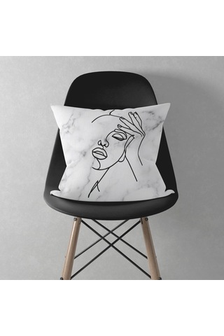 Lexroo Mermer Desenli Line Art Tasarımlı Kırlent Yastık Çok Renkli