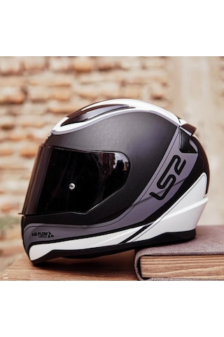 Şeffaf + Siyah Vizörlü + Ls2 Rapid Deeper Full Face Motosiklet Kaskı Beyaz - Siyah