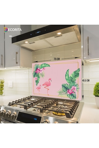 Decorıta Cam Ocak Arkası Koruyucu | Tropik Flamingo