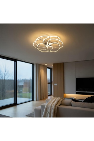 3 Renk Uzaktan Kumandalı Samyeli Model Led Avize Altın
