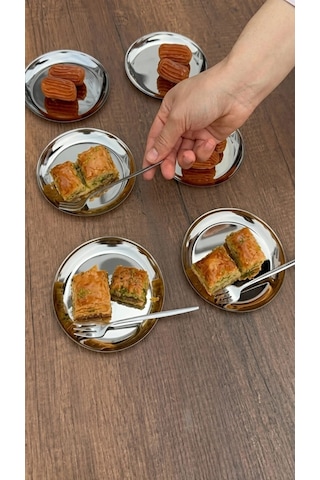 6'lı Gümüş Yuvarlak Metal Tatlı Tabağı 12 Cm- Kahve Yanı Lokumluk,şekerlik,kahve Yanı İkramlık