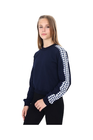 Toontoy Kız Çocuk Relax Fit Dik Yaka Düşük Omuz Kolu Garnili Sweatshirt - 2 İplik Lacivert