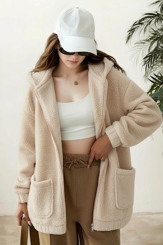 Aclassics Peluş Kuzu Kıvırcık Torba Cepli Kolej Mont Siyah Ks2526 Taş