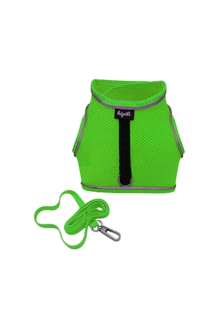 Çift Kilitli Sportif Kedi Köpek Göğüs Tasma Seti 30-38 Cm Small Yeşil