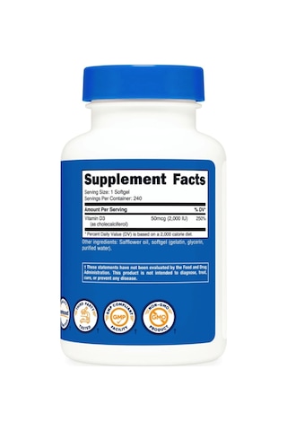 Nutricost Vitamin D3 2000 İu Softgels, 240 Softgels.abd Menşei