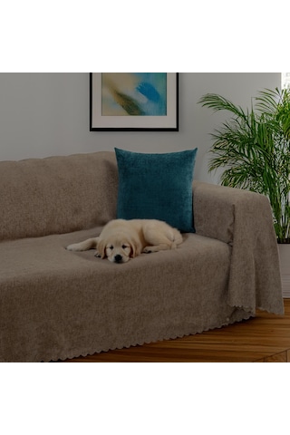 Jakarlı Şönil Koltuk Örtüsü Kanepe Örtüsü Koltuk Şalı 175x300 Kaymaz Kahve Kahve