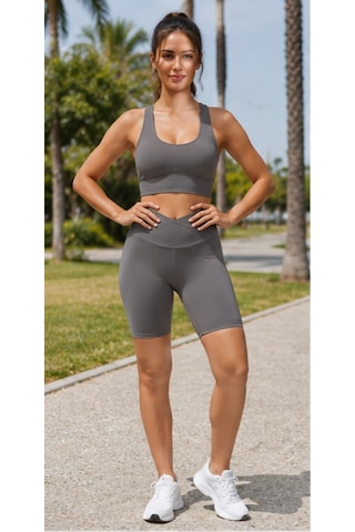 Cocosushicooo Kadın Spor Takım Toparlayıcı Yüksek Bel Biker Tayt & Destekli Spor Büstiyer Takım Vizon