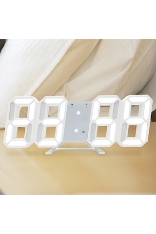 Teltree Beyaz Vücut Turuncu Işıklı Akıllı Alarm Saat - 3d Dijital Takvim, Sıcaklık Gösterici, Led Ekran, Duvar/masa Üstü Kullanıma Uygun ÇOk Renkli