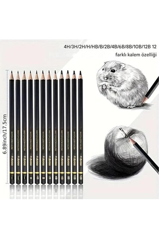 Kara Kalem Çizim Seti, Eskiz Kalem Seti, Dereceli Kalem Set, Kömür Kalem-kutulu 23 Parça