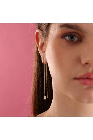 Queen Silver Jewelry 925 Ayar Gümüş Damla Taş Sallantılı Küpe Altın