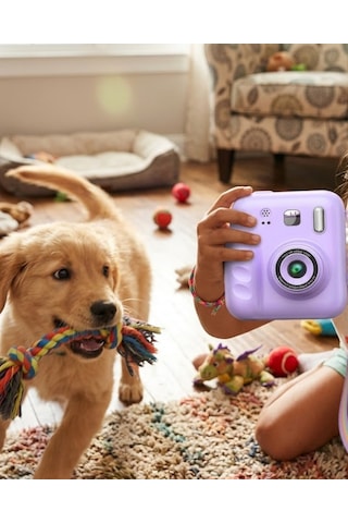 Hd Ekranlı Çocuk Fotoğraf Makinesi Video Kayıt Ve Baskı Kağıdı Kalem li - Lisinya Mor