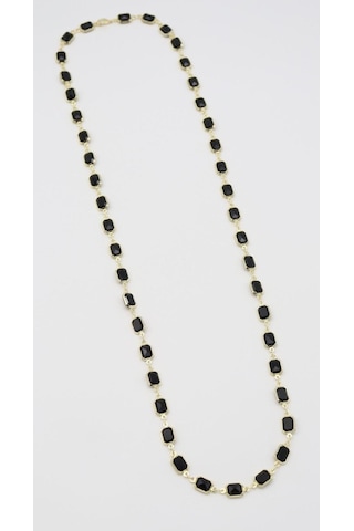 Kadın Siyah Taşlı Uzun Kolye -14k Gold - 70 Cm Çok Renkli