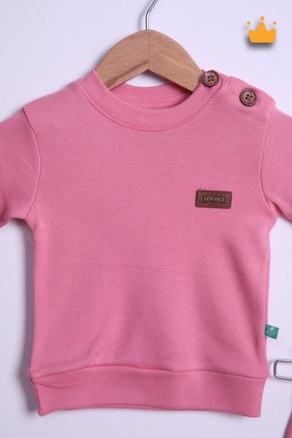 Babyhola Pamuk Düğmeli Sweat Düğmeli Pantolon Takım 236311 Pembe