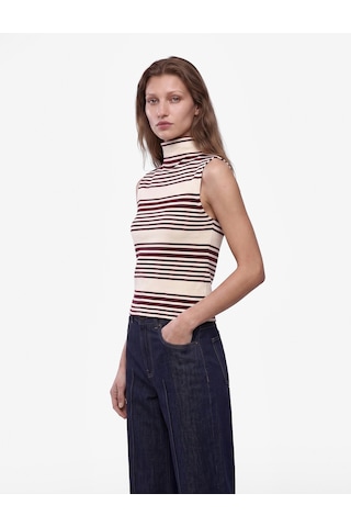 Koton Regular Fit Dik Yaka Kolsuz Çizgili Tişört Ekru Çizgili 7wak50035uk