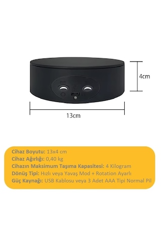 Schulzz 13 Cm Panorami V2 Mini Ai Stant 360 Dönen Çekim Ve  Ürün Sunum Standı 4 Kg Kapasiteli Siyah 13,5x3,8x3cm