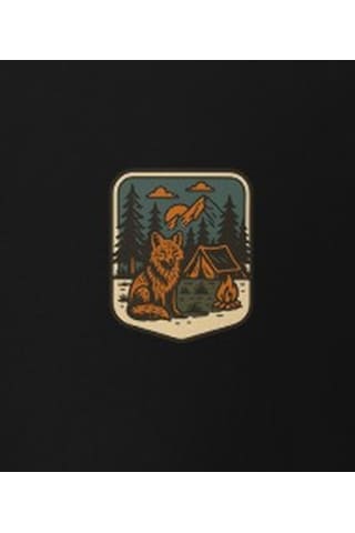 Wildstyle Tilki Renkli Vintage Yaban Hayat Doğa Orman Rozet Baskılı Unisex Bisiklet Yaka Pamuklu Tişört Siyah