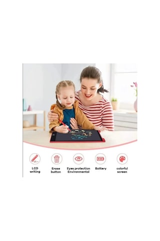 12 Inc Renkli Lcd Grafik Dijital Kalemli Çizim Tableti Yazı Tahta Not Yazma Eğitim Tableti Kırmızı