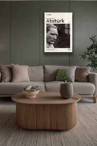 Gazi Mustafa Kemal Atatürk Portre Dekoratif Cam Tablo 4mm Temperli Beyaz