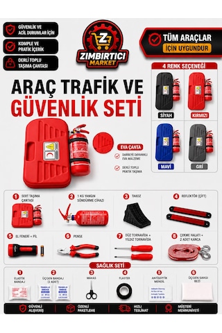 Trafik Ve Lüx İlk Yardım Setli Tüvtürk Onaylı Yeni Mevzuata Uygun Kırmızı