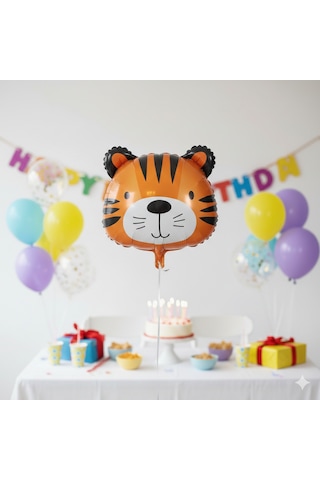 52x53 Cm Kaplan Kafası Folyo Balon - Doğum Günü Parti Dekorasyon Balonu Çok Renkli