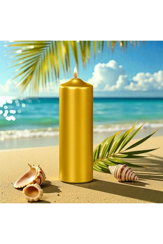 Vıp Yüksek Kalite 12 Cm Gold Kalın Silindir Mum Parlak Metalik Gold Mum Gold Silindir Mum 12x4.5 Cm Gold