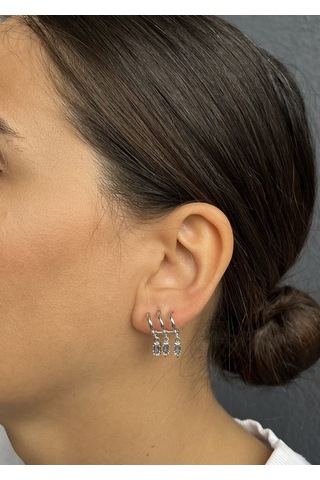 Gümüş Renkli Taşlı Çoklu Görüntülü Küpe Çok Renkli