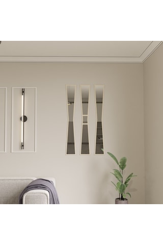 Lüks 3 Parçalı Pleksi Aynalı Ahşap Duvar Dekoru Krem