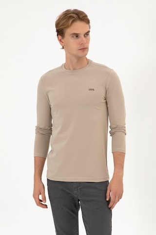 U.S. Polo Assn. Erkek Slim Fit Bisiklet Yaka Koyu Bej Süprem Basic Sweatshirt 50313744-VR088