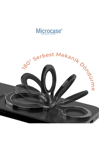 Microcase Magsafe Uyumlu Telefon Yüzüğü Tutucu Ve Standı - 180 Mekanik Döner Silikon Parmak Koruyuculu Metal Mıknatıslı Tutacak-al5873 Siyah