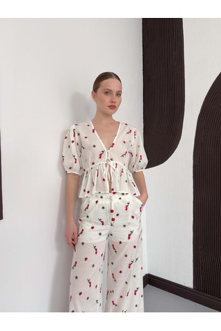 Verymoda Nakışlı Vual Bluz D2885 Kırmızı