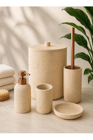 5 Parça Lüx Laduree Maris Bej Banyo Seti-5966