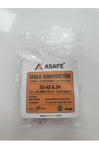 Asafe Isı Büzüşmeli,Kendinden Lehimli,Izolekonnektör 0,34Mm(20Li)