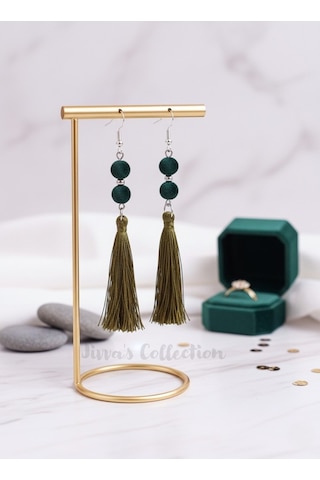Boho Koleksiyon Serisi. Yeşil Boncuk Püsküllü Küpe