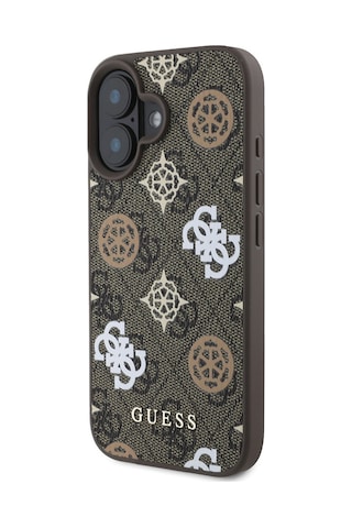 Apple Uyumlu iPhone 16 Plus Kılıf Guess Lisanslı Magsafe Şarj Özellikli 4g Desenli Yazı Logolu Peony Kahverengi