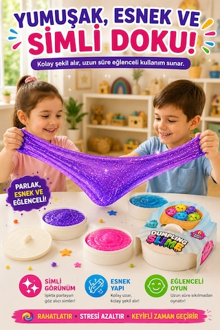 6'lı Slime Oyun Jeli Simli Streç Hamur Eğitici Duyusal Oyun Motor Beceri Geliştiren Oyuncak Renkli