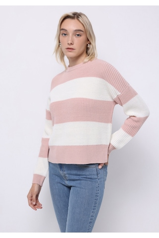 Colin's Colins Regular Fit Yuvarlak Yaka Çizgili Kadın Pembe Kazak Cl1076812 Q1.v2 Pın Pembe