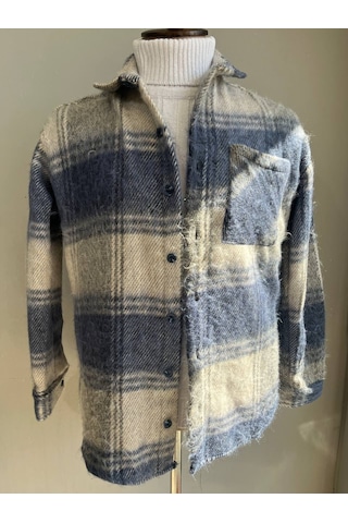 Unisex Jakarlı Oversize Mavi Gömlek Mavi