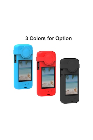 Teltree Insta360 X3 Panoramik Kameraya Uyumlu Kırmızı Silikon Koruyucu Kılıf + Lens Kapak