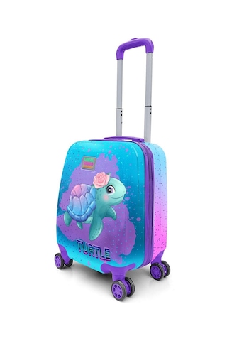 Coral High Kids Açık Pembe Mavi Kaplumbağa Desenli Çocuk Valizi 16724 Pembe - Mavi